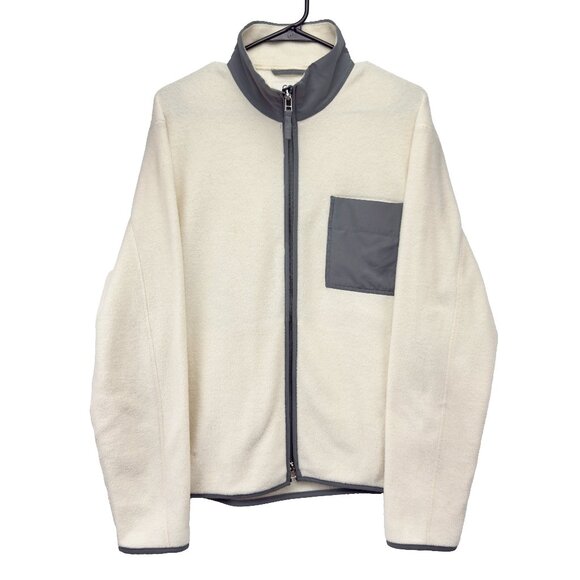 COS Relaxed Fleece Zip Ivory w/ Grey Trim & Chest Pocket Jacket Size L - Picture 3 of 10